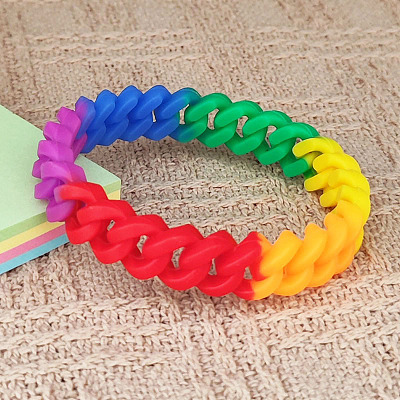 Rainbow Braided Silicone Stretch Bracelets for Men WG97979-01-1