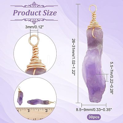 30Pcs Raw Rough Natural Amethyst Pendants FIND-FH0004-86-1