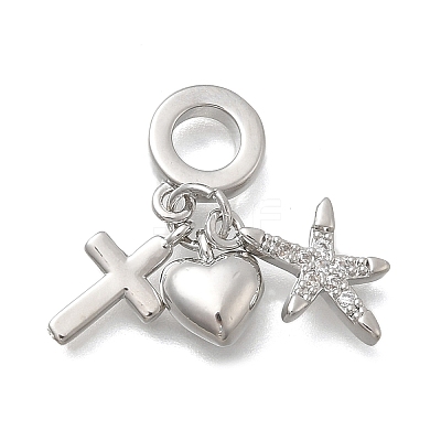 Brass Micro Pave Clear Cubic Zirconia European Dangle Charms KK-D431-033A-P-1