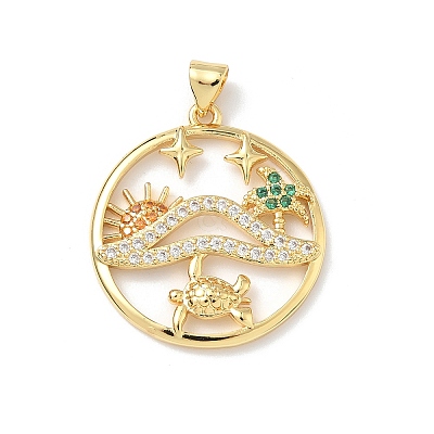 Brass Micro Pave Cubic Zirconia Pendants KK-P330-07B-G-1