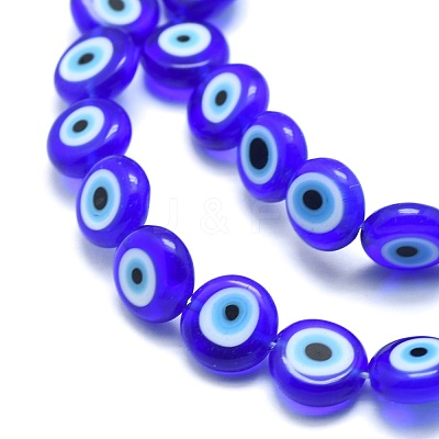 Handmade Evil Eye Lampwork Flat Round Bead Strands X-LAMP-L058-12mm-12-1