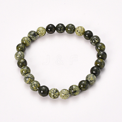 Natural Serpentine/Green Lace Stone Beaded Stretch Bracelets BJEW-Q692-53-10mm-1
