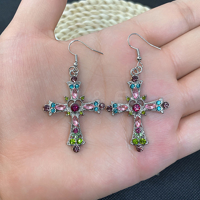 Cross Bohemian Style Alloy Crystal Rhinestone Dangle Earrings FS-WG32634-02-1
