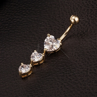 Real 18K Gold Plated Brass Cubic Zirconia Navel Ring Navel Ring Belly Rings AJEW-EE0001-18-1
