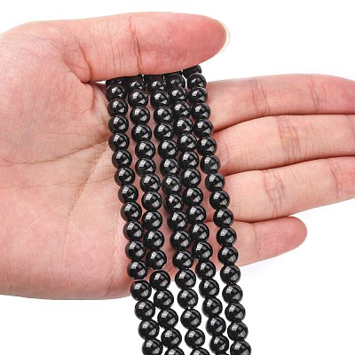 Synthetic Black Stone Beads Strands G-G088-6mm-1