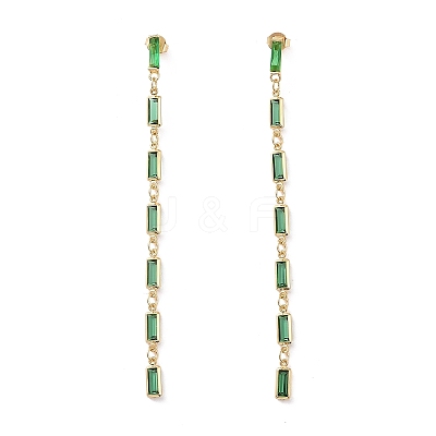 Cubic Zirconia Rectangle Dangle Stud Earrings EJEW-P206-03G-01-1