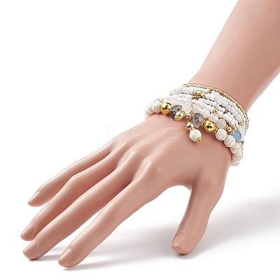 7Pcs 7 Style Natural Dyed Malaysia Jade & Agate & Glass Seed Beaded Stretch Bracelets Set BJEW-JB08892-02-1