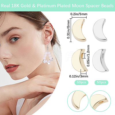 50Pcs 2 Colors Moon Brass Beads KK-BBC0016-76-1