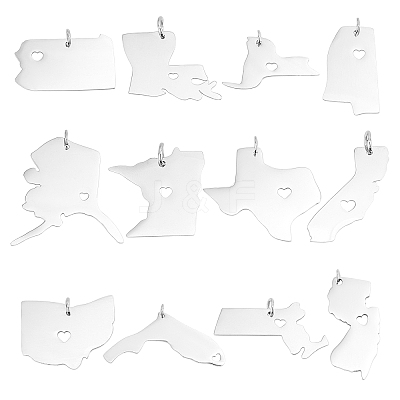 12Pcs 12 Style 201 Stainless Steel Pendants STAS-UN0001-03-1