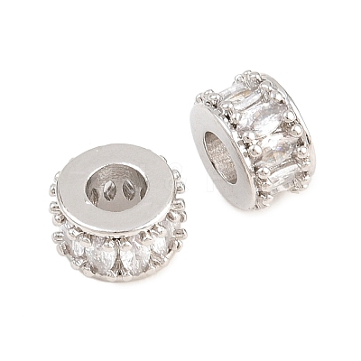 Brass Micro Pave Clear Cubic Zirconia European Beads KK-B186-17P-1