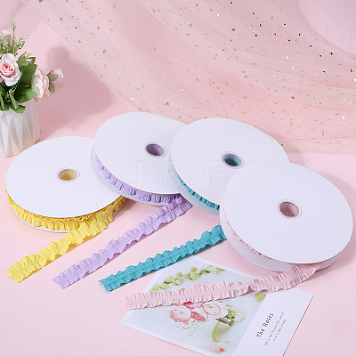 20 Yards Ruffled Polyester Elastic Lace Trim EW-WH0018-01C-1