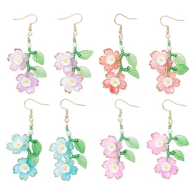 Acrylic Flower Dangle Earrings EJEW-MZ00588-1