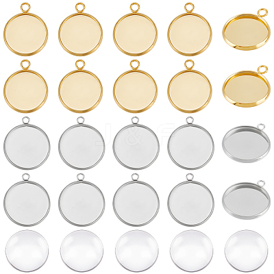 40Pcs 2 Colors 304 Stainless Steel Pendant Cabochon Settings STAS-UN0053-66-1