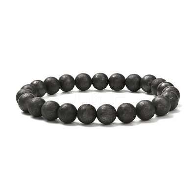 8mm Matte Round Natural Shungite Beads Energy Power Stretch Bracelet for Men Women BJEW-JB07069-1