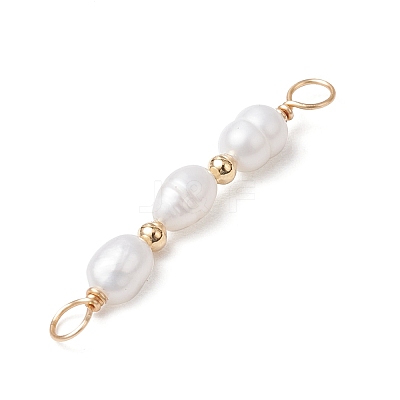 Natural Cultured Freshwater Pearl Rice Beaded Connector Charms X-PALLOY-JF03703-1