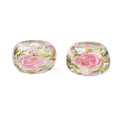 Flower Printed Transparent Acrylic Rondelle Beads TACR-S160-01-D04-1