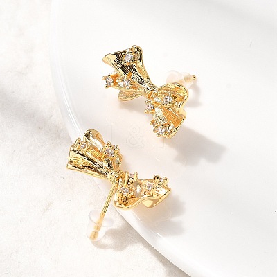 Bowknot Brass Micro Pave Cubic Zirconia Stud Earrings EJEW-B148-07C-G-1