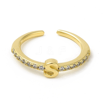 Clear Cubic Zirconia Initial Letter Open Cuff Ring RJEW-H120-09G-S-1