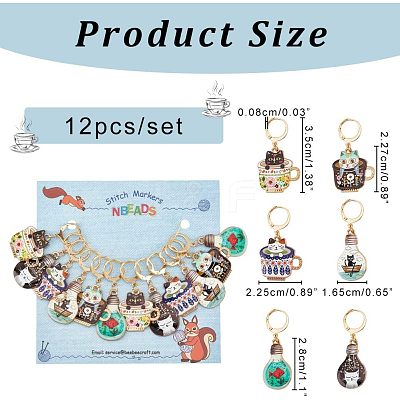 12Pcs 6 Colors Alloy Enamel Cat Charm Locking Stitch Markers HJEW-PH01531-1