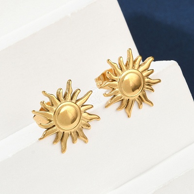 Ion Plating(IP) 304 Stainless Steel Sun Stud Earrings for Women EJEW-F300-10G-1