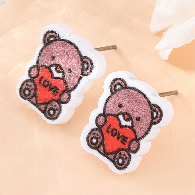 Wood Stud Earrings EJEW-M063-01G-1