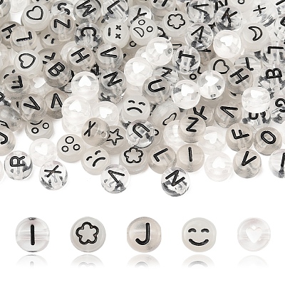 200Pcs Flat Round Acrylic Beads TACR-FS0001-53-1