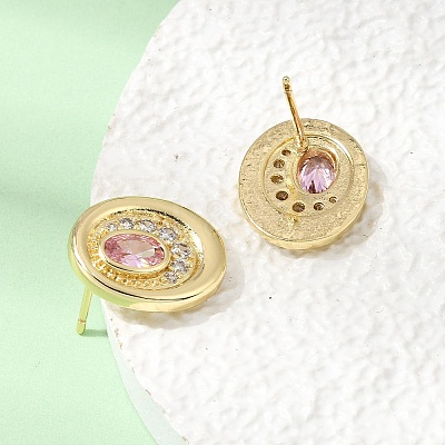 Brass Micro Pave Cubic Zirconia Stud Earrings EJEW-G471-13G-1