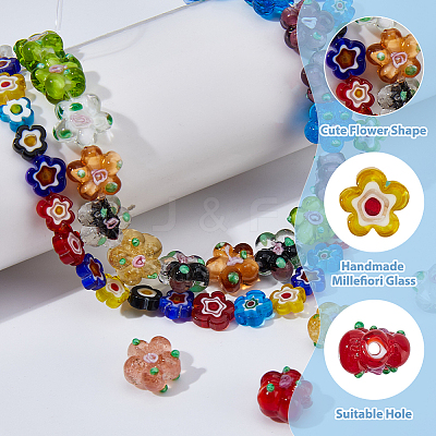 2Strands 2 Styles Handmade Millefiori Glass Bead Strands LAMP-HS0001-24-1