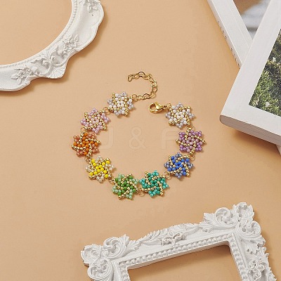 Handmade Seed Braided Octagram Link Chain Bracelet BJEW-MZ00009-1