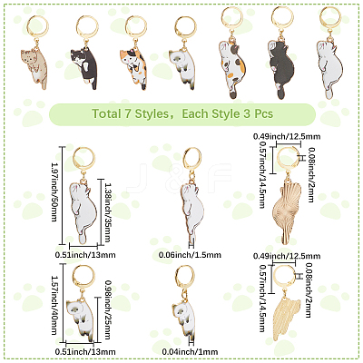 21Pcs 7 Styles Cat Alloy Enamel Pendant Locking Stitch Markers HJEW-SC00113-1