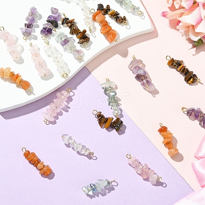 24Pcs 12 Styles Natural Quartz Crystal & Rose Quartz & Tiger Eye & Amethyst & Fluorite & Red Aventurine Pendants & Links Connector Charms PALLOY-YW00048-1