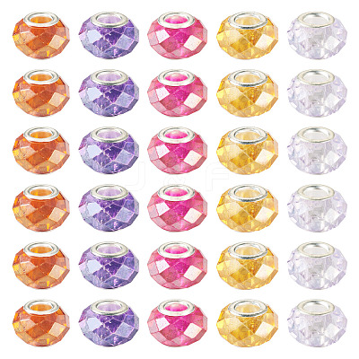 50Pcs 5 Colors Baking Paint Transparent Glass European Beads GPDL-SW0001-01-1