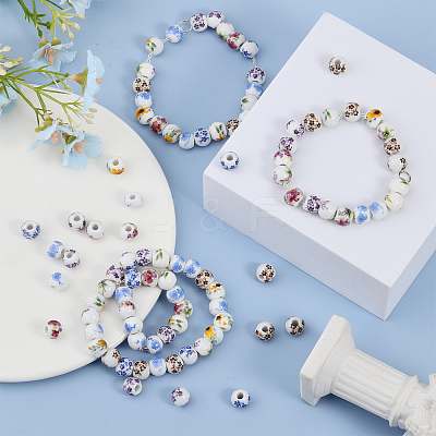 210Pcs 6 Style Floral Printed Porcelain Beads PORC-GL0001-01-1