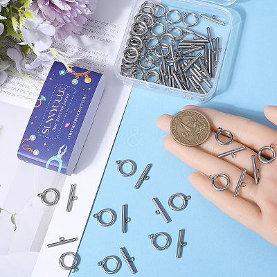 40Pcs 304 Stainless Steel Ring Toggle Clasps STAS-SC0007-42C-1