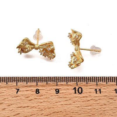 Bowknot Brass Micro Pave Cubic Zirconia Stud Earrings EJEW-B148-07C-G-1
