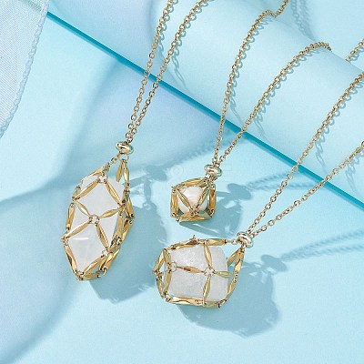 Ion Plating(IP) 304 Stainless Steel Macrame Pouch Empty Stone Holder for Pendant Necklaces Making NJEW-JN04441-01-1