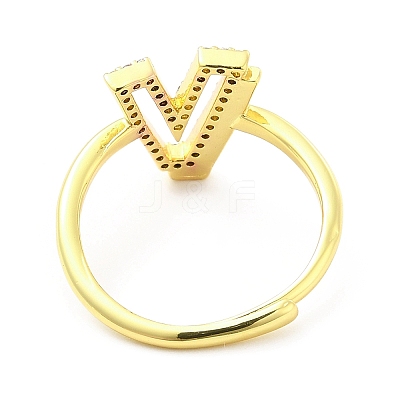 Mixed Color Enamel Initial Letter Adjustable Ring with Clear Cubic Zirconia RJEW-P045-01G-V-1