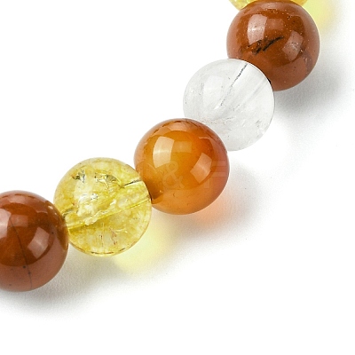 Synthetic Citrine & Natural Carnelian & Red Jasper & Natural Quartz Crystal Round Beaded Stretch Bracelets BJEW-JB10910-01-1