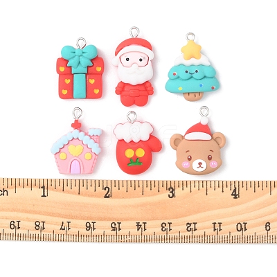 24Pcs 6 Styles Christmas Opaque Resin Pendants RESI-FS0001-43-1
