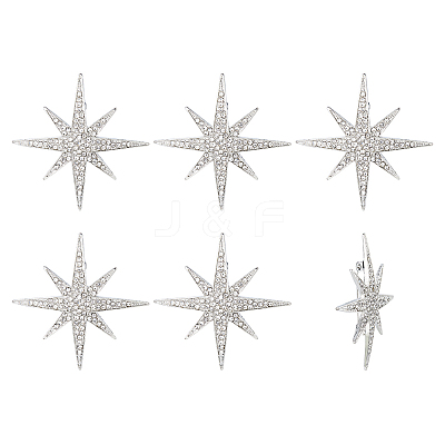 6Pcs Star Alloy Rhinestone Lapel Pins for Backpack Clothes JEWB-DC0001-39P-1