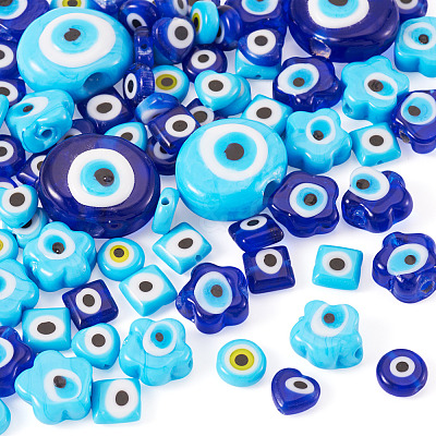 68Pcs 10 Styles Handmade Evil Eye Lampwork Beads LAMP-TA0002-71-1