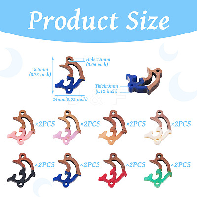 16Pcs 8 Colors Opaque Resin & Walnut Wood Connector Charms RESI-TA0002-69-1
