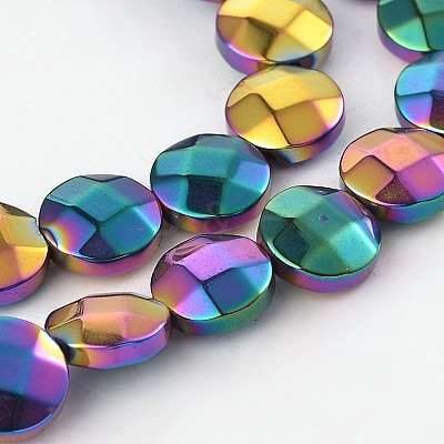 Electroplated Non-magnetic Synthetic Hematite Flat Round Bead Strands G-L368-06B-1