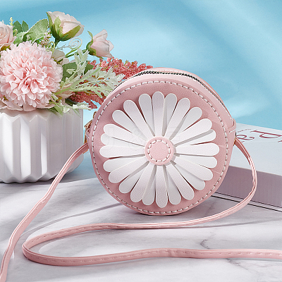 DIY Sew on PU Leather Daisy Flower Pattern Round Multi-Use Crossbody/Shoulder Bag Making Kits DIY-WH0297-56B-1
