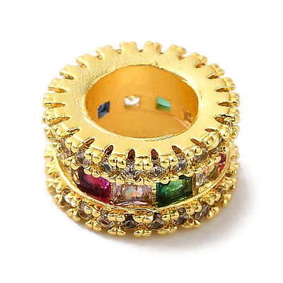 Brass Micro Pave Colorful Cubic Zirconia European Beads KK-C072-15G-1