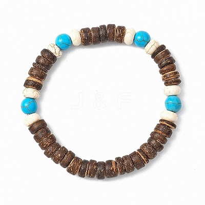 Synthetic Turquoise & Natural Coconut Bead Stretch Bracelets BJEW-JB12636-1