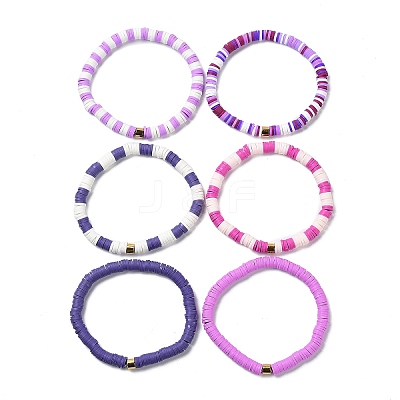 Handmade Polymer Clay Heishi Beads Stretch Bracelets Sets BJEW-JB05902-02-1