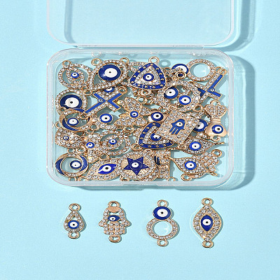 36Pcs 18 Styles Alloy Blue Enamel Connector Charms ENAM-FS0002-97-1
