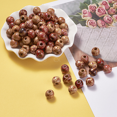 Printed Natural Wood Beads WOOD-TA0001-15-1