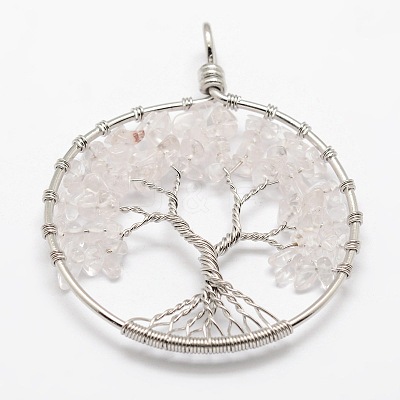 Tree of Life Natural Quartz Crystal Brass Wire Wrapped Big Pendants KK-L136-01G-NR-1